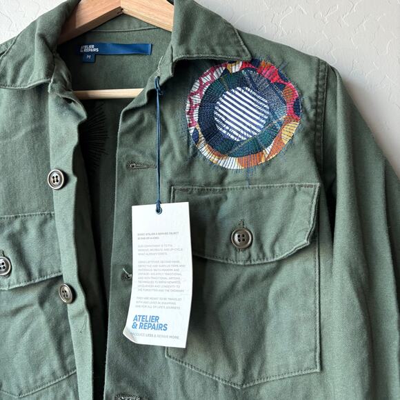 Atelier & Repairs Jacket Green Fatigue Army Patched Cotton Jacket Size M NWT - Picture 3 of 6